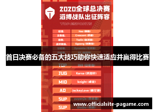 首日决赛必备的五大技巧助你快速适应并赢得比赛 首日决赛必备的五大技巧助你快速适应并赢得比赛