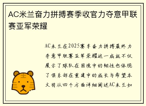 AC米兰奋力拼搏赛季收官力夺意甲联赛亚军荣耀 AC米兰奋力拼搏赛季收官力夺意甲联赛亚军荣耀